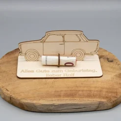 Geldgeschenk Trabbi - aus Holz personalisiert