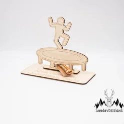 Geldgeschenk Trampolin - aus Holz personalisiert