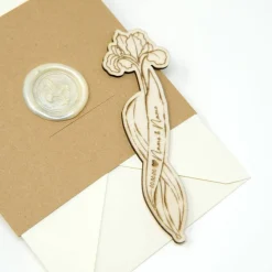 Geldgeschenk Umschlag mit Banderole, personalisierter Holzblume, Wachssiegel / Schwertlilie / Hochzeitsgeschenk