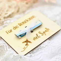 Geldgeschenk Urlaubskasse  | Urlaubsgeld Karte | Gutschein für Reise | Geschenkverpackung aus Holz | Flitterwochen