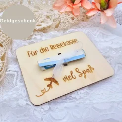 Geldgeschenk Urlaubskasse  | Urlaubsgeld Karte | Gutschein für Reise | Geschenkverpackung aus Holz | Flitterwochen