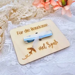 Geldgeschenk Urlaubskasse  | Urlaubsgeld Karte | Gutschein für Reise | Geschenkverpackung aus Holz | Flitterwochen