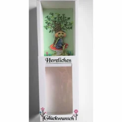 Geldgeschenk Verpackung Frosch – Geschenkbox mit Sichtfenster & Microglitter Sticker „Herzlichen Glückwunsch“