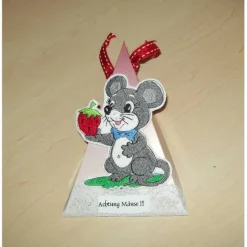 Geldgeschenk Verpackung Mäuse-Dreieckschachtel mit Bügelbild – Originelle Geschenkbox selber basteln
