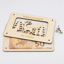 Geldgeschenk Weihnachten aus Holz – Weihnachtsgeld - Winterlandschaft-personalisiert