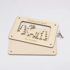 Geldgeschenk Weihnachten aus Holz – Weihnachtsgeld - Winterlandschaft-personalisiert