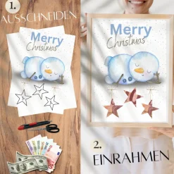 Geldgeschenk Weihnachten Schneemann | Geschenkidee Weihnachtsgeld | Wunscherfüller Geld Stern