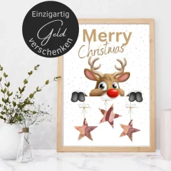 Geldgeschenk Weihnachten Rentier | Geschenkidee Weihnachtsgeld | Wunscherfüller Geld Stern