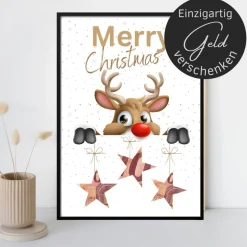 Geldgeschenk Weihnachten Rentier | Geschenkidee Weihnachtsgeld | Wunscherfüller Geld Stern