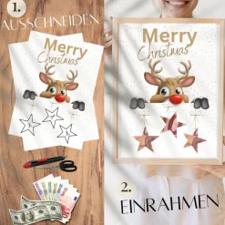 Geldgeschenk Weihnachten Rentier | Geschenkidee Weihnachtsgeld | Wunscherfüller Geld Stern