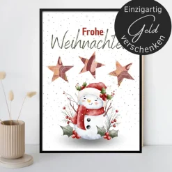 Geldgeschenk Weihnachten Schneemann winterlich |  Geschenkidee Weihnachtsgeld | Wunscherfüller Geld Stern