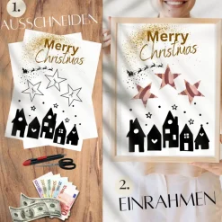 Geldgeschenk Weihnachten Häuser Stadt Merry Christmas |  Geschenkidee Weihnachtsgeld | Wunscherfüller Geld Stern