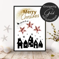 Geldgeschenk Weihnachten Häuser Stadt Merry Christmas |  Geschenkidee Weihnachtsgeld | Wunscherfüller Geld Stern
