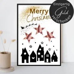 Geldgeschenk Weihnachten Häuser Stadt Merry Christmas |  Geschenkidee Weihnachtsgeld | Wunscherfüller Geld Stern