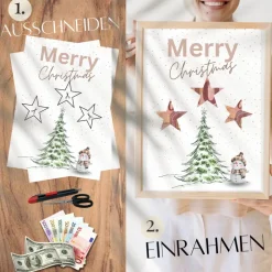 Geldgeschenk Weihnachten Schneemann Merry Christmas |  Geschenkidee Weihnachtsgeld | Wunscherfüller Geld Stern