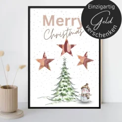 Geldgeschenk Weihnachten Schneemann Merry Christmas |  Geschenkidee Weihnachtsgeld | Wunscherfüller Geld Stern