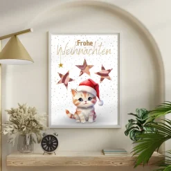 Geldgeschenk Weihnachten Katze mit Weihnachtsmütze |  Geschenkidee Weihnachtsgeld | Wunscherfüller Geld Stern