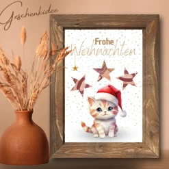 Geldgeschenk Weihnachten Katze mit Weihnachtsmütze |  Geschenkidee Weihnachtsgeld | Wunscherfüller Geld Stern