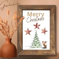 Geldgeschenk Weihnachten Rentier vor Wintertanne |  Geschenkidee Weihnachtsgeld | Wunscherfüller Geld Stern