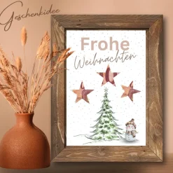 Geldgeschenk Weihnachten Schneemann vor Wintertanne |  Geschenkidee Weihnachtsgeld | Wunscherfüller Geld Stern