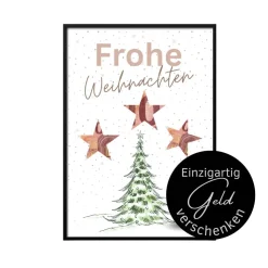 Geldgeschenk Weihnachten Schneemann vor Wintertanne |  Geschenkidee Weihnachtsgeld | Wunscherfüller Geld Stern