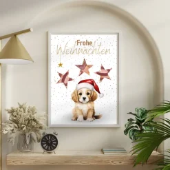 Geldgeschenk Weihnachten Hund mit Weihnachtsmütze |  Geschenkidee Weihnachtsgeld | Wunscherfüller Geld Stern