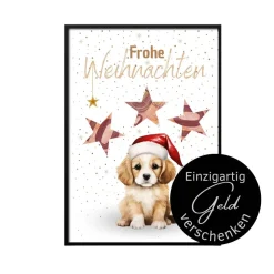Geldgeschenk Weihnachten Hund mit Weihnachtsmütze |  Geschenkidee Weihnachtsgeld | Wunscherfüller Geld Stern