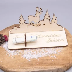 Geldgeschenk Weihnachten Hirsch- aus Holz personalisiert