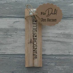 Geldgeschenk Wunscherfüller mit Holzbrett – Reagenzglas & Holzbox als Geschenkidee