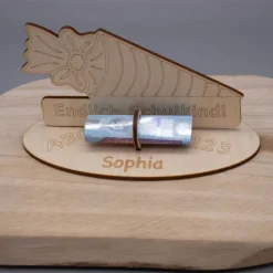 Geldgeschenk Zuckertüte - aus Holz personalisiert