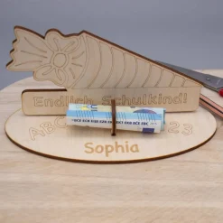 Geldgeschenk Zuckertüte - aus Holz personalisiert