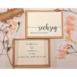 Geldgeschenk zum 60. Geburtstag – Personalisierte Geschenkbox mit Glückwunschkarte & Baumwollsäckchen