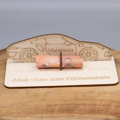 Geldgeschenk zum Führerschein - aus Holz personalisiert