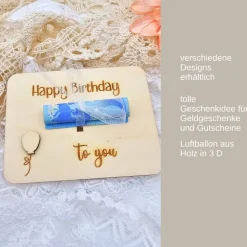 Geldgeschenk zum Geburtstag | Happy Birthday to you Karte | Karte aus Holz | Gutschein als Geschenk | Runder Geburtstag