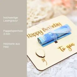 Geldgeschenk zum Geburtstag | Happy Birthday to you Karte | Karte aus Holz | Gutschein als Geschenk | Runder Geburtstag