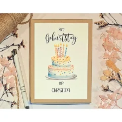 Geldgeschenk zum Geburtstag – Personalisierte Geschenkbox mit Geburtstagstorte im Aquarell Design