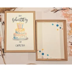 Geldgeschenk zum Geburtstag – Personalisierte Geschenkbox mit Geburtstagstorte im Aquarell Design