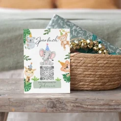 Geldgeschenk zum Geburtstag | Personalisiert | Digitale Spardose | QrCode Geschenkkarte | Party Elefant