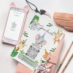 Geldgeschenk zum Geburtstag | Personalisiert | Digitale Spardose | QrCode Geschenkkarte | Party Elefant