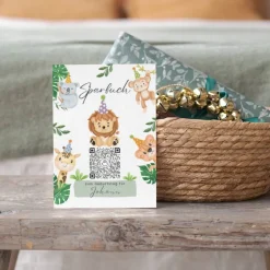 Geldgeschenk zum Geburtstag | Personalisiert | Digitales Sparbuch | QrCode Geschenkkarte | Party Löwe