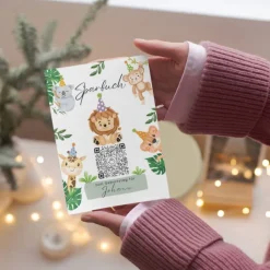 Geldgeschenk zum Geburtstag | Personalisiert | Digitales Sparbuch | QrCode Geschenkkarte | Party Löwe