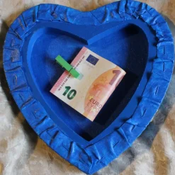 Geldgeschenk zum Muttertag oder Vatertag SEEPFERD, Collage, abstrakt gestaltet auf einem herzförmigen Keilrahmen