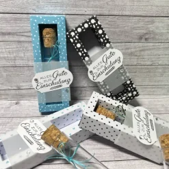 Geldgeschenk zur Einschulung / Schulanfang, Reagenzglas in Geschenkverpackung, Wunscherfüller in Shadowbox, Handarbeit