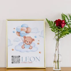 Geldgeschenk zur Geburt | Digitales Sparbuch | Personalisiertes QrCode Bild | Motiv Geburt Blau