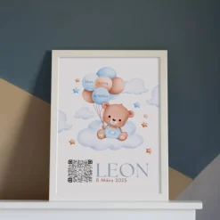 Geldgeschenk zur Geburt | Digitales Sparbuch | Personalisiertes QrCode Bild | Motiv Geburt Blau