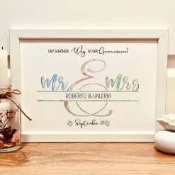 Geldgeschenk zur Hochzeit personalisiert | Hochzeitsgeschenk Mr & Mrs Geschenk | Geld im Bilderrahmen