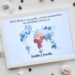 Geldgeschenk zur Hochzeit | Personalisiert | A4-Design mit Weltkarte