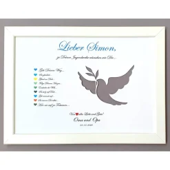 Geldgeschenk zur Jugendweihe Mädchen und Jungen, Bilderrahmen Friedenstaube