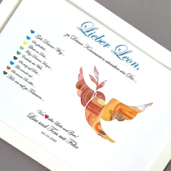 Geldgeschenk zur Kommunion, Kommunionsgeschenk Mädchen und Jungen, Geschenk Kommunion, Bilderrahmen Friedenstaube