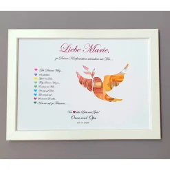 Geldgeschenk zur Konfirmation, Konfirmationsgeschenk Mädchen und Jungen, Bilderrahmen Friedenstaube